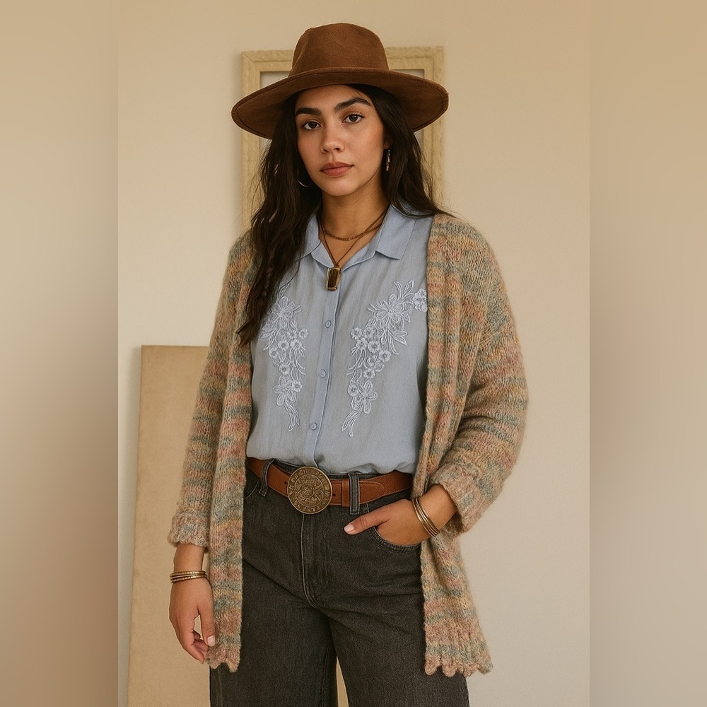 REITMANS | Vintage Embroidered Sleeveless Blue Button Up Sheer Blouse Top - Picture 12 of 12
